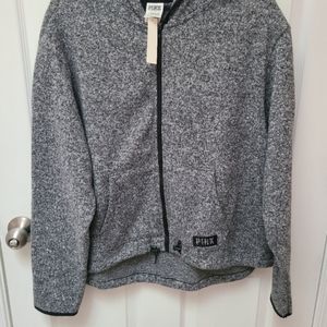 NWT PINK marbled gray/black hi/low zip hoodie